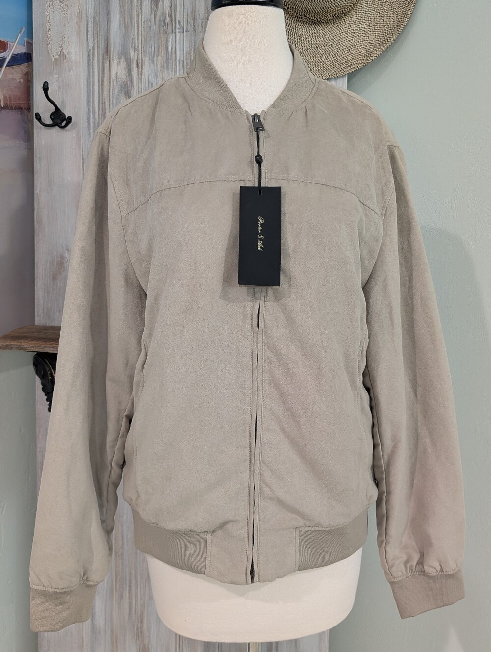 NWT Porter & Ash Men's Beige Lightweight Bomber Jacket